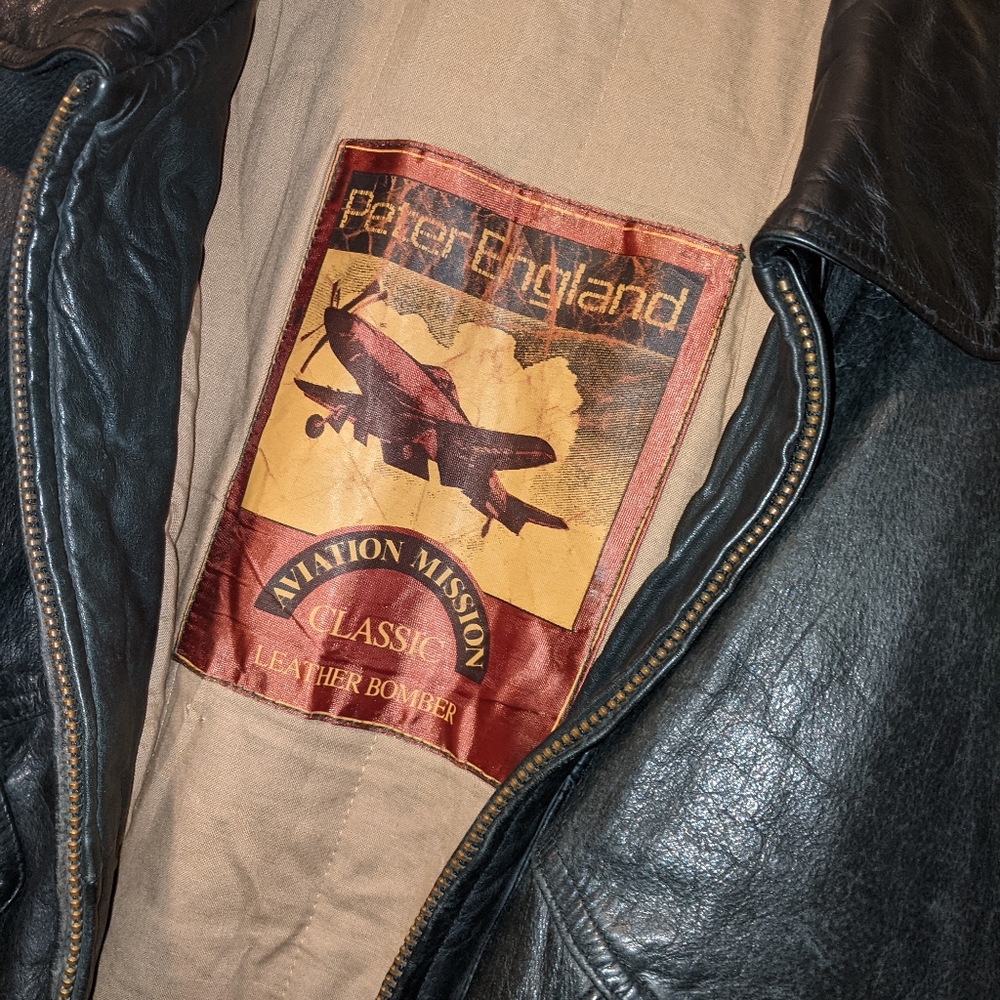 Peter England Bomber Leather Jacket, Black, size L